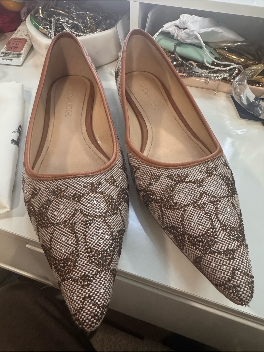 Coach Daphne Flats Pointed-Toe in Crystal Signature size 8
